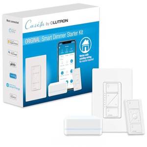 lot 6498 image: Lutron Caseta Original Smart Dimmer Switch Starter Kit, with Pico Remote, Wall Plate, and Smart Hub, Works with Alexa, Apple Home, and Google Home, 3 Way, 150W, No Neutral Req, P-BDG-PKG1W