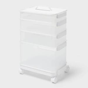 lot 7422 image: 7pc Click in Place Rolling Storage Cart Kit Plastic Storage Home and Office Organization - Brightroom���� (Missing Wheel)