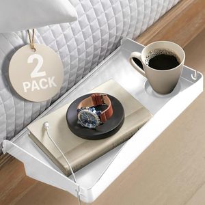 lot 7427 image: Modern Innovations 2 Count Bedside Organizer for Bed �� Clip On Tray with Cup & Cord Holder �� for College Dorm, Top Bunk, or Kids Bedroom (White)