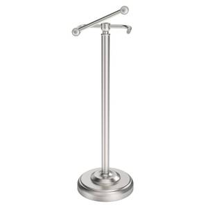 lot 7438 image: WZKALY Toilet Paper Holder Stand, Brushed Nickel Toilet Paper Holder Free Standing, Post Pivoting Design & Stable Weighted Base SUS304 Stainless Steel for Bathroom(Mega Roll)