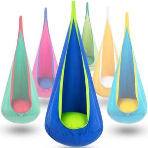 lot 7905 image: Y- STOP Kids Pod Swing Seat, Hanging Hammock Chair Swing with Inflatable Pillow, Sensory Swing Chair with Pocket for Outdoor and Indoor (Blue and Green)