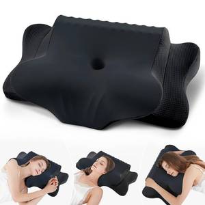 lot 7907 image: Cervical Pillow for Neck Pain Relief - Cooling Ergonomic Dual-Sided Orthopedic Neck Pillow with Ice Silk Pillowcase, Breathable Memory Foam Contour Pillow for Side, Back, Stomach Sleepers,All Black