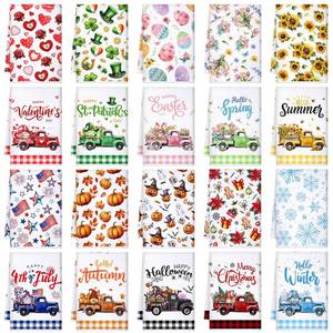 lot 7909 image: FuWeave 20 Pcs Holiday Kitchen Towels Seasonal Decorative Hand Towels Set Christmas Dish Cloths Winter Valentines Day 16 x 24 Colorful Wash Cloths with Hanging Loop(Truck)