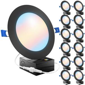 lot 7916 image: Sunco 12 Pack 6 Inch Ultra Thin LED Recessed Ceiling Lights Slim, Selectable CCT 2700K3000K3500K4000K5000K, Dimmable 14W, Wafer Thin, Canless with Junction Box, Black
