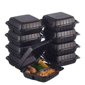 lot 7920 image: 8X8 3-Compartment 50-Pack Plastic Clamshell Takeout Food Trays Heavy Duty Togo Disposable Box For Pasta Salad Sandwich Carryout Meal Prep Packaging Catering Hinged Containers With Secure Snap Lid
