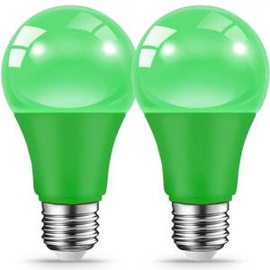 lot 8232 image: Green Light Bulbs for Outdoor Porch, 9W(60W Equivalent) E26 Base LED Green Bulb for Christmas, Halloween,Wedding,Party,Bar,Holiday Lighting,Home Decor, 2-Pack