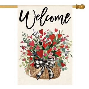 lot 8236 image: AVOIN colorlife Valentines Day House Flag 28x40 Inch Double Sided Outside, Floral Love Hearts Welcome Yard Outdoor Flag
