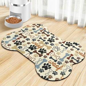 lot 8249 image: Dog Food Mats for Floors Waterproof, Pet Feeding Absorbent Water Bowl Mat Cat Placemats Beige Bone Shape 19  12 inch