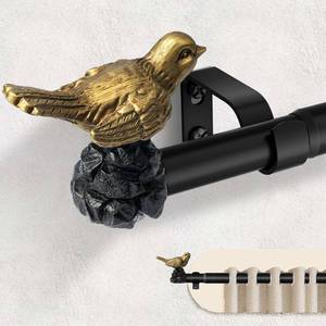 lot 8265 image: Decorative Black Curtain Rod 18 to 45 Inches Adjustable Drapery Rod with Bird Finials Heavy Duty Curtain Rods for Windows Living Room Kitchen