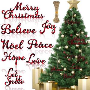 lot 8271 image: Yalikop 24 Pcs Christmas Wood Word Cutouts Christmas Hanging Craft Ornaments Word Sign Joy Merry Love Peace Believe Hope Sign Thankful Cutout for Tree Wall Home Decor