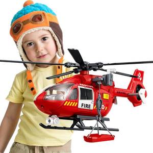 lot 8272 image: Fire Rescue Helicopter Toys for Boys with Hanging Basket Toy Airplane with Lights and Sound Firefighting Vehicles Toys for Kids Aged 3 4 5 6 7