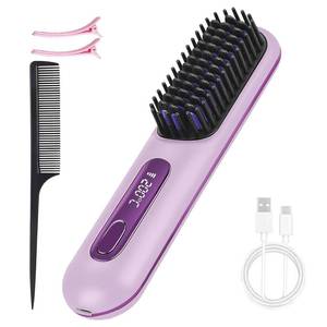 lot 8293 image: 2026 Upgraded Go Brush Pro Hair Straightener Brush - Travel-Friendly with LCD Temperature Display, Portable Hair Brush for On-The-Go Styling