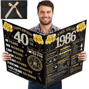 lot 8423 image: Kuxriox Large 40th Birthday Card With Envelope, Black Gold Happy 40th Birthday Giant Guest Book Gifts for Men Women, Giant Forty Bday Card Gifts Party Supplies, The Year 1986 Jumbo 40 Bday Card
