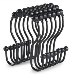lot 8427 image: Goowin Shower Curtain Hooks, 12 Pcs Shower Curtain Rings, Stainless Steel Black Shower Curtain Hooks, Shower Curtain Rings Rust Proof, Smooth Sliding Anti-Drop Double Shower Rings for Curtain (Black)