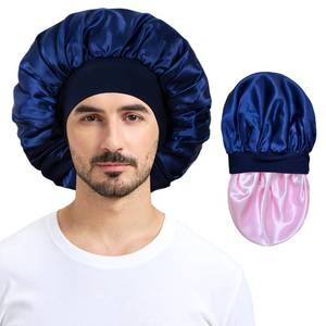 lot 8428 image: Silk Bonnet for Men Women, Satin Hair Bonnets for Sleeping, Double Layer Large Unisex Sleep Cap for Curly Hair Braids, Reversible Hair Cap with Wide Band