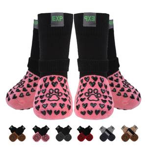 lot 8438 image: EXPAWLORER Anti Slip Dog Socks to Prevent Licking Paws, Winter Snow Dog Boots & Paw Protectors Booties for Hardwood Floors with Heart Grippers, Dog Shoes for Small Medium Large Senior Dogs Pink XS