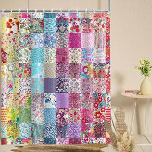 lot 8443 image: GURETER Boho Patchwork Shower Curtain, Spring Blooming Splicing Flowers Pattern Shower Curtains, Home Decor Art Shower Curtain Set with Hooks, Waterproof Washable Upgrad Polyester, 71x72 YLXTGU437