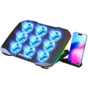 lot 8452 image: AIMIUZI Laptop Cooling Pad, Gaming Laptop Cooler with 9 Quiet Fans, Laptop Cooling Stand for 12-17 Inch, Laptop Computer Fan with 5 Height Adjustable,2 USB Ports,1 Phone Stand