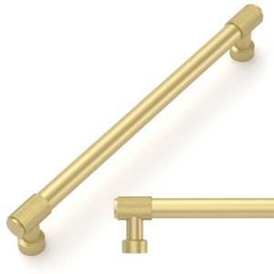lot 8453 image: Amerdeco 10 Pack Brushed Gold Knurled Cabinet Pulls 10 Inch(254mm) Hole Center Kitchen Cabinet Handles Drawer Pulls Cabinet Hardware ZH0034