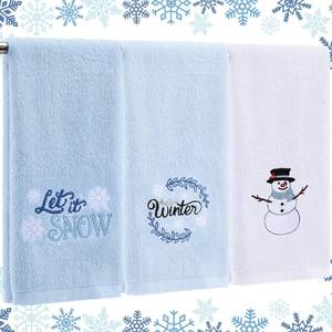 lot 8474 image: Fanfanwin 3 Pcs Winter Hand Towels for Bathroom Winter Blue Snowflake Hand Towels Snowman Embroidered 100% Cotton Soft Absorbent Decor for Holiday Kitchen, 13.8 x 29.5