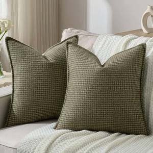 lot 8482 image: FUTEI Olive Green Decorative Throw Pillow Covers 18x18 Inch Set of 2,Soft Houndstooth Gingham Textured Cushion Case,Modern Home Decor for Couch Bed Living Room