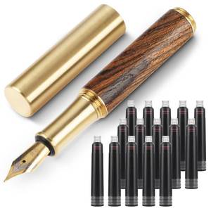 lot 8498 image: Andibro Handcrafted Wooden Fountain PenShort Paragraph (85mm) Pocket Mini Travel Fountain Pen Fancy Pens with 15 Pcs 2.6mm Black Ink Cartridges for Journaling Office School Supplies (Brown)
