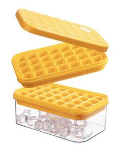 lot 11709 image: Brigii Ice Cube Tray with Lid&Bin, Ice Cube Mold with 56 Cubes, Stackable Ice Trays for Freezer with Easy-Release Silicone Bottom, for Drinks, Coffee, cocktail