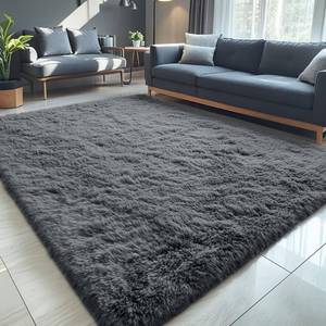 lot 11713 image: OLANLY 5x8 Machine Washable Large Area Rugs for Living Room, Bedroom, Soft Fluffy Shaggy Bedside Rug, Indoor Floor Carpet for Kids Girls and Boys, Dorms, Nursery, Home Decor Aesthetic, Grey