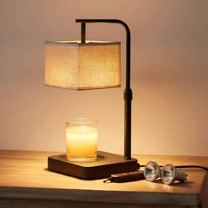 lot 11717 image: Candle Warmer Lamp with Timer Dimmable,Wax Warmer Lamp with Square Fabric Linen Shade,Height Adjustable Candle Warmer with 2 Bulbs,Gifts for Women Mom,House Warming Gifts New Home Bedroom Decor