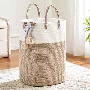 lot 11719 image: Laundry Basket,Woven Cotton Rope Laundry Hamper,Versatile Storage for Dirty Clothes,Baby Toys,and Blankets in Bathroom, Nursery,and Living Room (Brown, 60L)