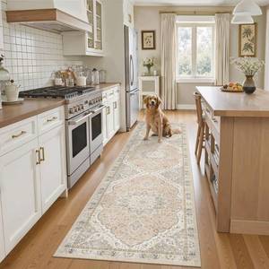 lot 11720 image: Madane Runner Rug 2x8, Washable Hallway Runner Rugs, Non-Slip Low-Pile Soft Kitchen Rug Runner Laundry Room Rug, Vintage Throw Entry Foyer Mat for Entrance Living Room (PinkGray, 2 x 8)