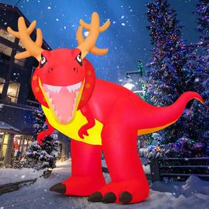 lot 11721 image: COMIN 6 FT Christmas Decorations Outdoor Inflatables Dinosaur with Christmas Antlers Blow Ups with Built-in LEDs for Yard Party Lawn Decor