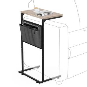 lot 11728 image: Vantic C Shaped End Table, Small Side Table for Couch and Recliner, Slide Under Sofa Tray Desk with Storage Bag for Living Room and Bedroom, Greige