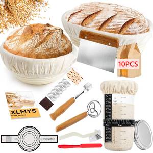 lot 12267 image: Sourdough Starter Kit - Banneton Proofing Basket 9 Inch Round & 10 Oval, Complete Sourdough Bread Baking Supplies with Starter Jar, Bread Sling, Lame, Danish Dough Whisk, Bags