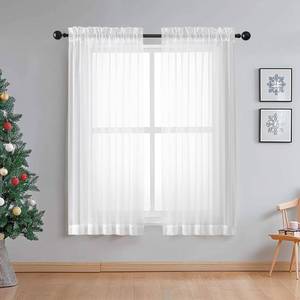 lot 12270 image: OWENIE Sheer White Curtains Living Room 54 inches Long, Rod Pocket Curtain Sheers Bedroom, Light Filtering Voile Panels Drapes Small Window Treatments 2 Panels, 42 W x 54 L, White