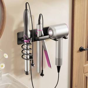 lot 12277 image: BSICPRO Hair Dryer Holder-3 in 1 Blow Dryer Holder-Metal Bathroom Hair Tool Organizer Wall Mounted-Bathroom Organizer for Hairdryer Curling Iron Flat Iron (Black)