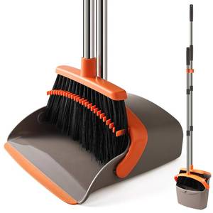 lot 12279 image: Broom and Dustpan Set, Upgraded Broom with Dustpan Combo Set with 56 Tall Adjustable Handle, Self-Cleaning Teeth, Upright Standing Dust Pan for Heavy Duty Indoor Outdoor Cleaning and Pet Hair
