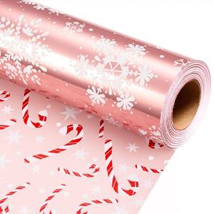 lot 12288 image: Retrify Snowflake Christmas Wrapping Paper - 17 Inch x 32.8 Feet Mini Roll - Candy Cane Foil Pink Gift Wrap Paper for Holiday Shower Party Celebration