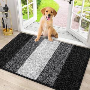 lot 12289 image: Smiry Dog Door Mat for Muddy Paws, Absorbs Moisture and Dirt, Low-Profile Entryway Mat with Non-Slip Backing, Entry Indoor Outdoor Doormat for Inside Floor (30x20 Inches, Black, Striped)