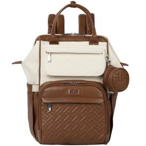 lot 12291 image: BabbleRoo Leather Diaper Bag Backpack, Multifunction Large Bags with Changing Pad & Stroller Straps & Pacifier Case, Unisex Stylish Travel Back Pack Nappy Changing Bag for Moms Dads (Coffee Cream)