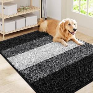 lot 12292 image: Smiry Dog Door Mat for Muddy Paws, Absorbs Moisture and Dirt, Low-Profile Entryway Mat with Non-Slip Backing, Entry Indoor Outdoor Doormat for Inside Floor (40x32 Inches, Black, Striped)