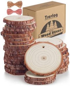 lot 12299 image: Travlog Unfinished Wood Slices with Hole, Natural Wood Circles Blank with Bark for DIY Crafts, Home Decor, Christmas Ornaments (30Pcs, 2.8-3.1 Inch)