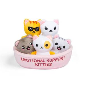 lot 12305 image: WHAT DO YOU MEME Emotional Support Kitties by Relatable, Cuddly Stuffed Animals and Toys, Squishy Toys and Plushies, Great Ideas for Loved Ones of All Ages, Includes 5 Plushies with Carrying Basket