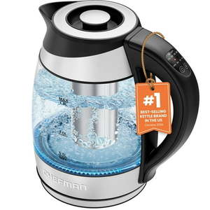 lot 12342 image: Chefman 1.8L Electric Glass Kettle w Temperature Control  Removable Tea Infuser - Stainless Steel