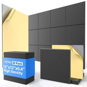 lot 13197 image: 20 Pack Acoustic Panels with Self Adhesive, 12 X 12 X 0.4 High Density Sound Proof Foam Panels for Walls, Soundproof Wall Panels, Square Sound Absorbing Panels for Home Studio Office Decor - Black