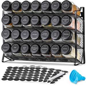 lot 13206 image: AOZITA Spice Rack Organizer for Cabinet, Spice Organizer with 28 Empty Spice Jars with Black Lids, Funnel, Spice Labels, Seasoning Organizer for Countertop, Cabinet, Kitchen, Pantry, Cupboard