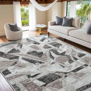 lot 13207 image: 6X9 Area Rugs for Living Room Bedroom,Modern Abstract Large Carpet Washable Rugs 6X9 for Dining Room Office,Non Slip Gray Print Faux Wool Thin 6 by 9 Indoor Nursery Kids Home Pet & Child Friendly