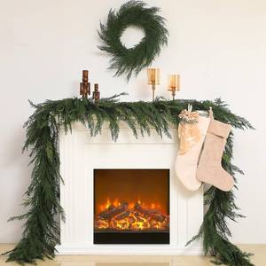lot 13212 image: Jutom 1 PCS 6 ft Christmas Cedar Garland - Green Artificial Realistic Cedar Garland Faux Decoration for Table, Mantel, Wall Winter Holiday Party