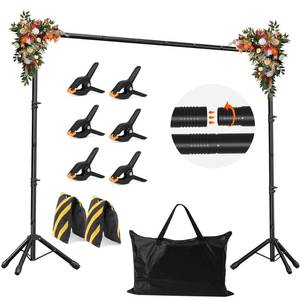 lot 13216 image: JSungo Backdrop Stand, Adjustable 10x7.5 FT Background Stand Backdrop for Parties, Photo Video Studio, Portable Photography Backdrop Stand with Carrying Bag, 6 Backdrop Clamps, and 2 Stand Bags