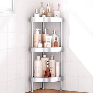 lot 13234 image: Nieifi Corner Shower Caddy Stand-3 Tier Rustproof Anodized Aluminum Standing Shower Organizer-Shower Caddy Corner-Dual Stability to Anti-Shaking-Height-Adjustable Legs for Uneven Surfaces-Silver